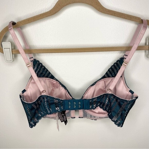 Victorias Secret Bra Very Sexy Lightly Lined Plunge Lace New Green Pink Size 34C - Picture 4 of 7